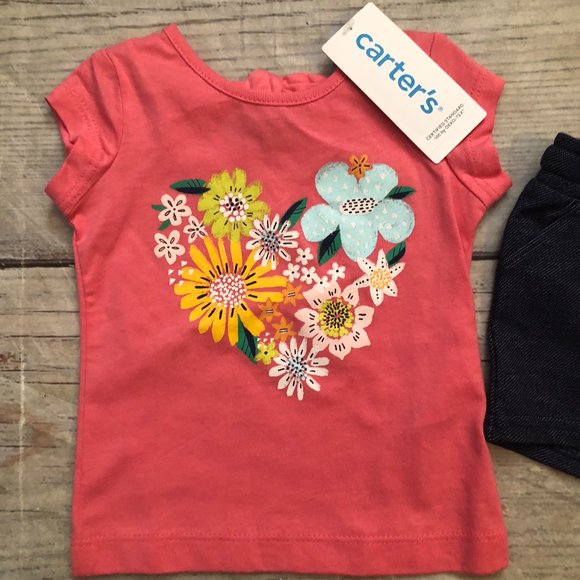 Carter's Baby Girl Floral Summer Outfit w Stretchy Shorts, Size 3 Months, NWTs - Picture 2 of 7